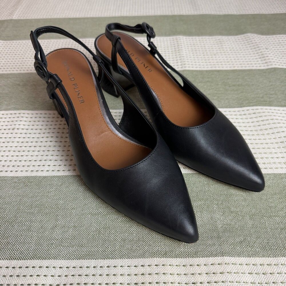 Donald Pliner Slingback Heels Black Leather Song Block Women’s 10M